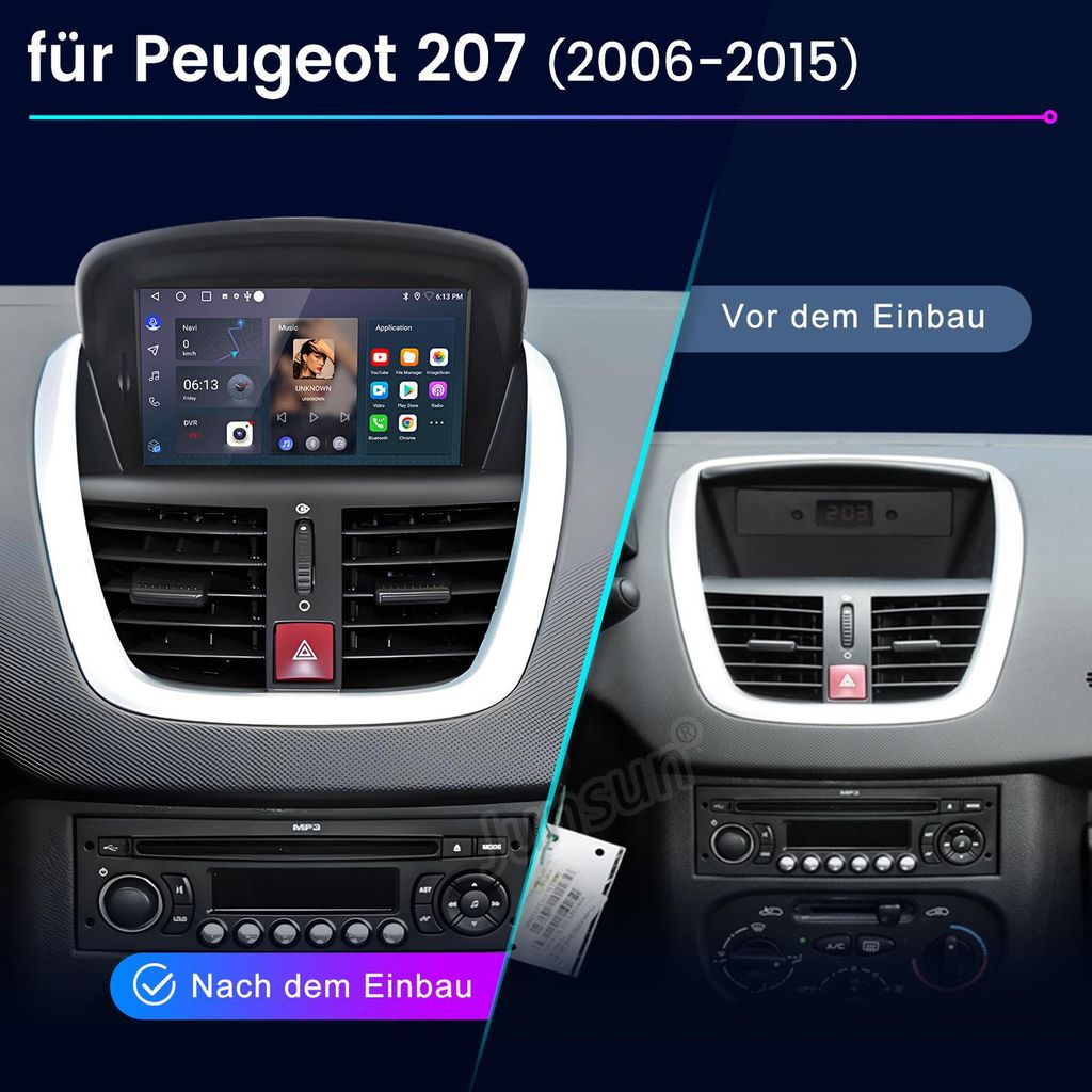 Autoradio Srnubi pour Peugeot 207 / 207CC (2006-2015) – CarPlay & Android Auto
