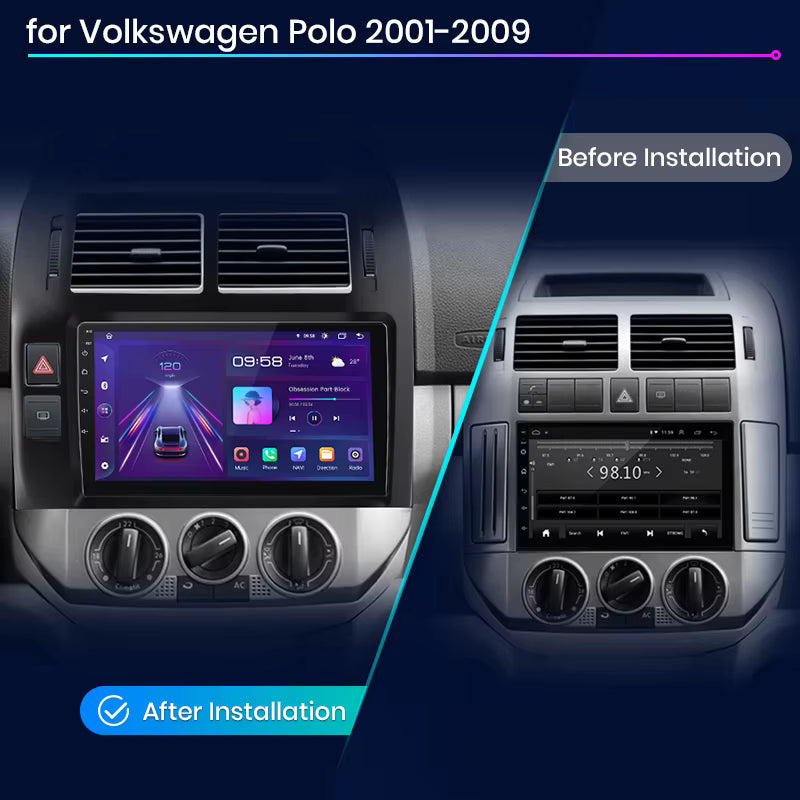 Autoradio AWESAFE 9" pour Volkswagen Polo Mk4 IV (2001-2009) – CarPlay & Android Auto Sans Fil, DAB+