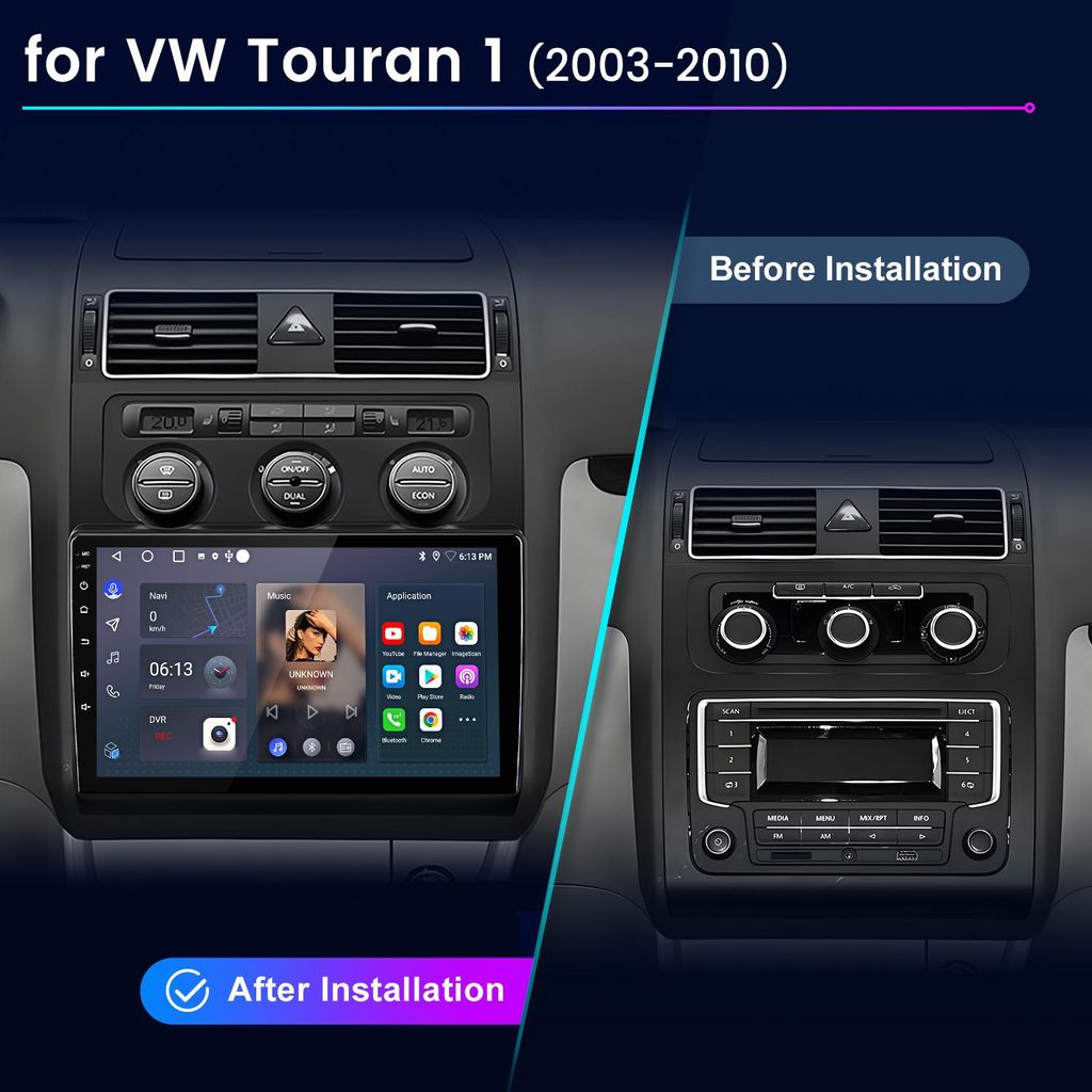 Autoradio AWESAFE 10" pour Volkswagen Touran Typ 1T (2003-2010) – CarPlay & Android Auto Sans Fil, DAB+